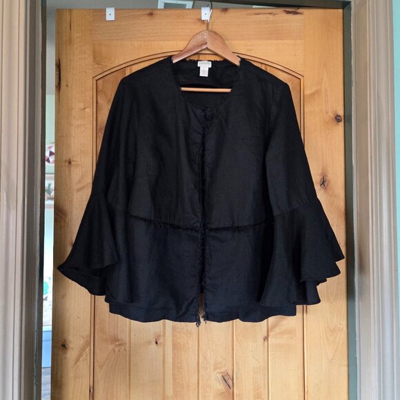 Vintage Chico's Sz 2 (L) Kimono Style Linen Jacket w/Bell Sleeves & Frayed Edge - Picture 1 of 12